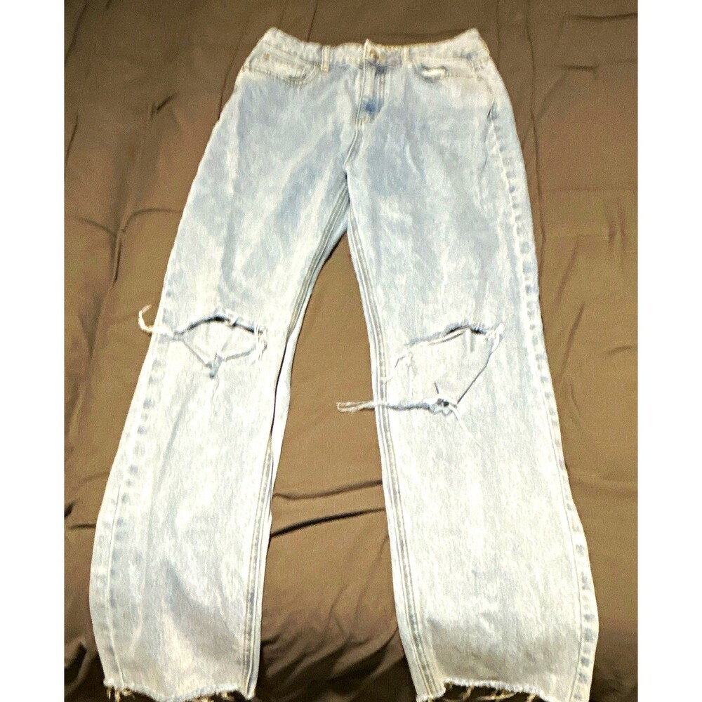 Princess Polly Blue Straight Light Wash Distressed Denim Jeans 5-Pocket 8
